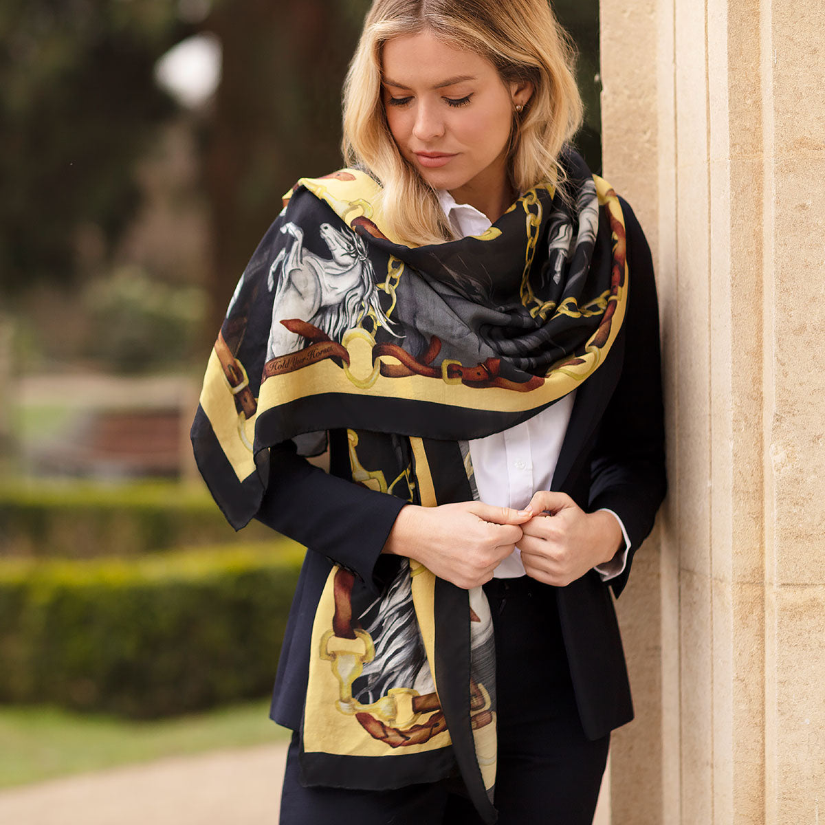 The Off Centre Shoulder Wrap, the best way to tie a rectangluar or classic silk scarf.